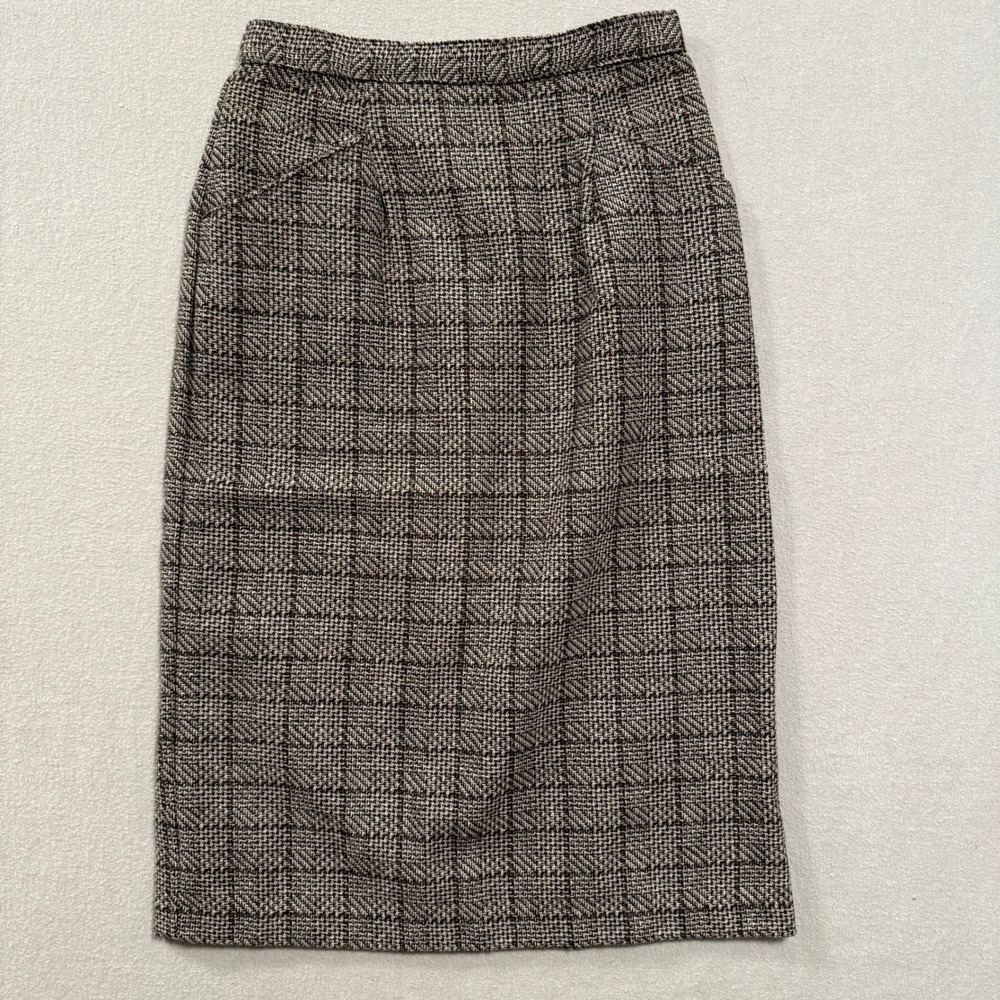 Vintage‎ Academia Preppy TR Bentley Wool Tweed Pockets Pencil Straight Skirt